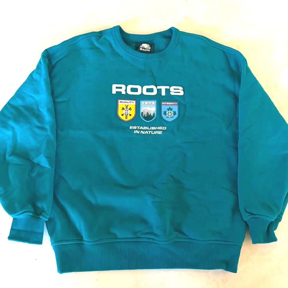 Roots Established in Nature Graphic Sweatshirt Teal Green Womens S